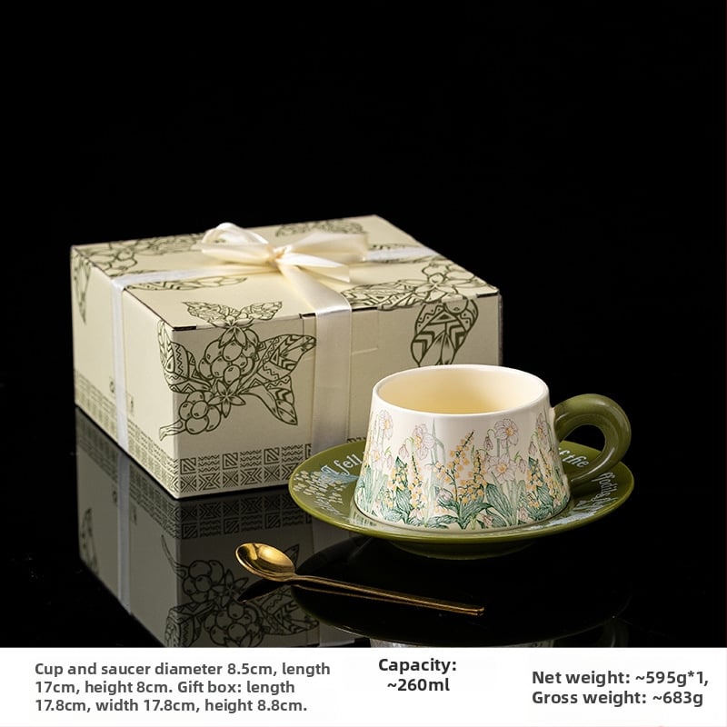 Set ceramic pentru cafea cu ceașcă și farfuriu, în cutie cadou – Cadou elegant pentru Ziua asistentelor medicale și Ziua mamei