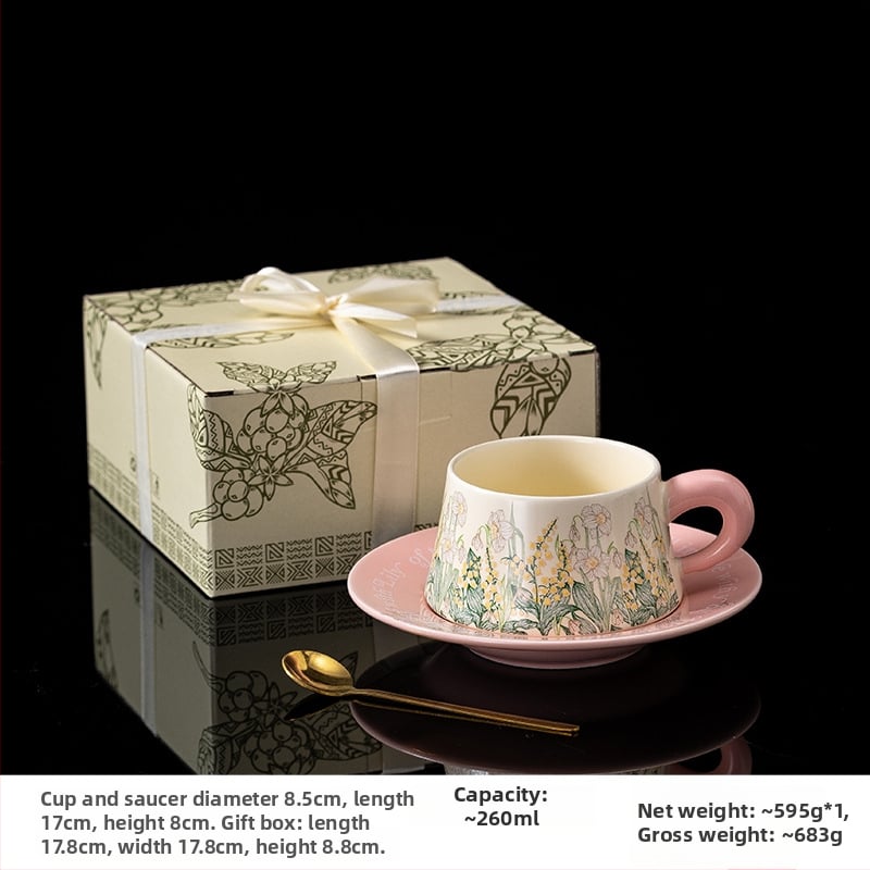 Set ceramic pentru cafea cu ceașcă și farfuriu, în cutie cadou – Cadou elegant pentru Ziua asistentelor medicale și Ziua mamei