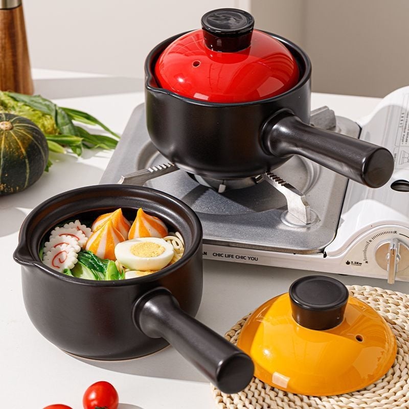 Vas ceramic pentru bebeluși, neglazurat, cu mâner, pentru lapte și hrană pentru bebeluși, rezistent la temperaturi înalte, potrivit pentru gătit pe flacără deschisă