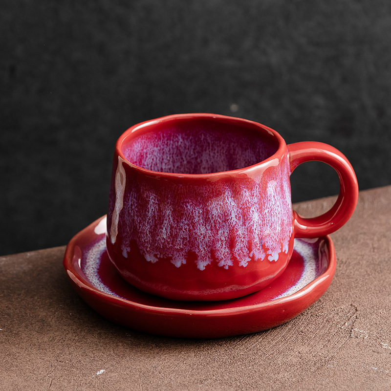 Set de cești de cafea din ceramică cu farfurie, latte art în relief, stil vintage
