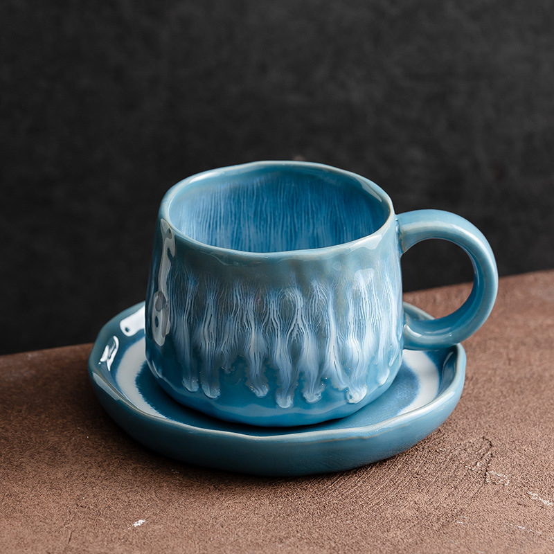 Set de cești de cafea din ceramică cu farfurie, latte art în relief, stil vintage