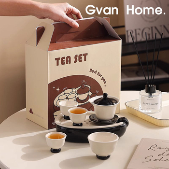 Set Gongfu din porțelan pentru uz casnic, în cutie cadou, cu tavă de ceai, pentru 3-5 persoane