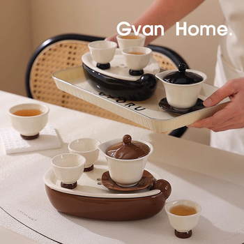 Set Gongfu din porțelan pentru uz casnic, în cutie cadou, cu tavă de ceai, pentru 3-5 persoane