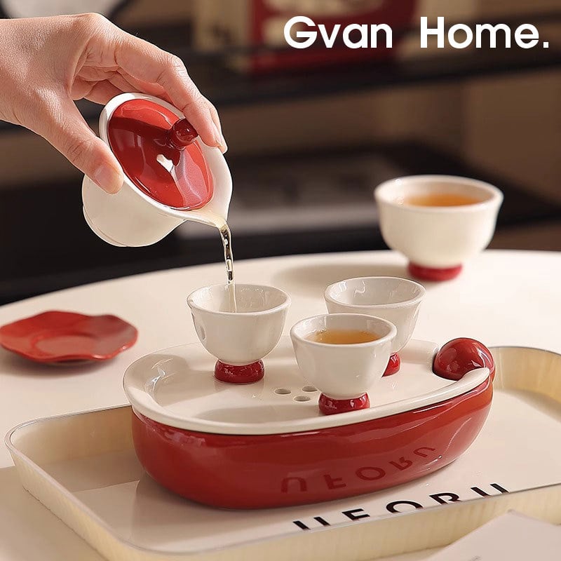 Set Gongfu din porțelan pentru uz casnic, în cutie cadou, cu tavă de ceai, pentru 3-5 persoane