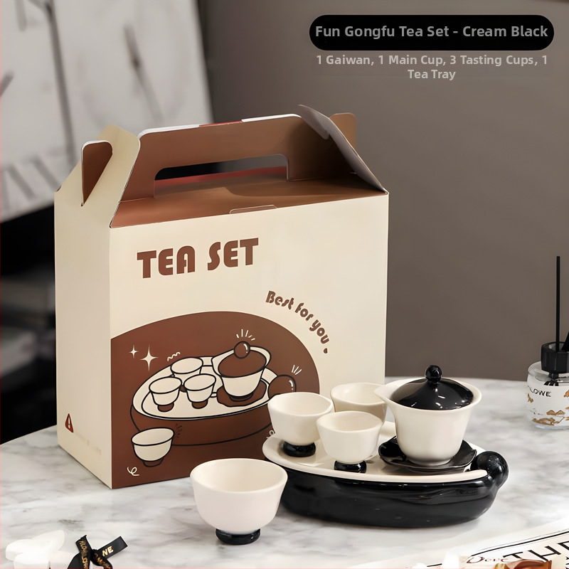 Set Gongfu din porțelan pentru uz casnic, în cutie cadou, cu tavă de ceai, pentru 3-5 persoane