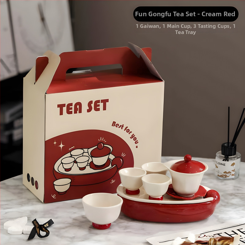 Set Gongfu din porțelan pentru uz casnic, în cutie cadou, cu tavă de ceai, pentru 3-5 persoane