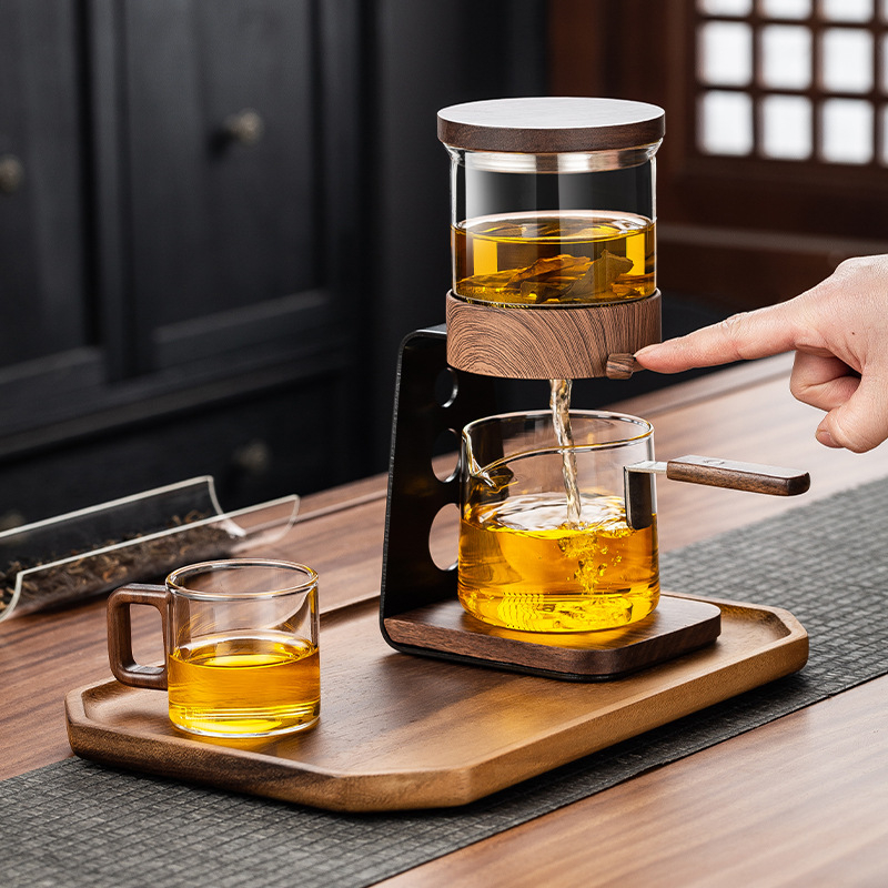 Automatizált teafőző teáskanna üvegből, tea és víz elválasztásával, otthoni használatra Gongfu teáscsészék és tálalócsésze