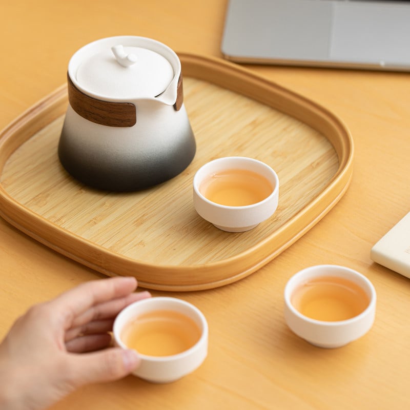 Set Gongfu de ceai cu un ceainic și trei cești, în nuanțe gradient, portabil pentru călătorii, cadou corporativ