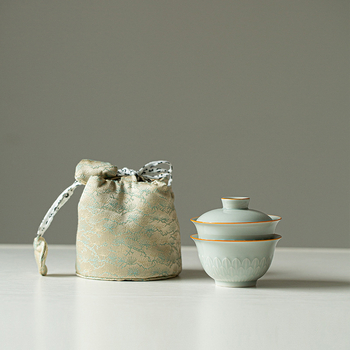 Si Tao Zhai Set de ceai ceramic pentru o singură persoană, bol cu capac și ceașcă, kit de călătorie portabil