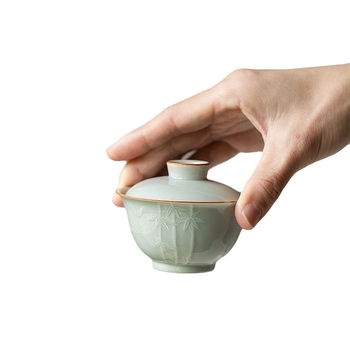 Si Tao Zhai Set de ceai ceramic pentru o singură persoană, bol cu capac și ceașcă, kit de călătorie portabil