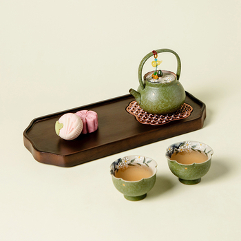 Set Gongfu de ceai în stil chinezesc, cu motiv de margarete verzi și portocale de primăvară, ceainic ceramic de înaltă calitate cu mâner, două cești și farfurioară de ceai din porțelan