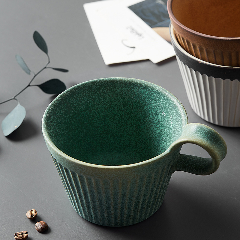 Set de cești și farfurioare pentru cafea din ceramică, lucrat manual, în stil japonez retro, cești pentru mic dejun și cappuccino