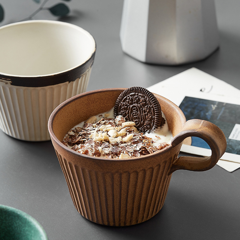 Set de cești și farfurioare pentru cafea din ceramică, lucrat manual, în stil japonez retro, cești pentru mic dejun și cappuccino