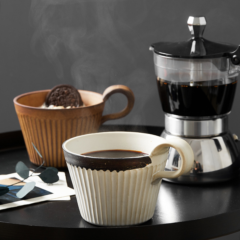 Set de cești și farfurioare pentru cafea din ceramică, lucrat manual, în stil japonez retro, cești pentru mic dejun și cappuccino