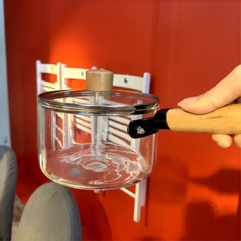 Oală de supă cu mâner din lemn, vas transparent, rezistent la căldură, cu pereți groși, pentru tăiței instant și salate, potrivită pentru plita ceramică electrică, uz în bucătărie, Tremella supă