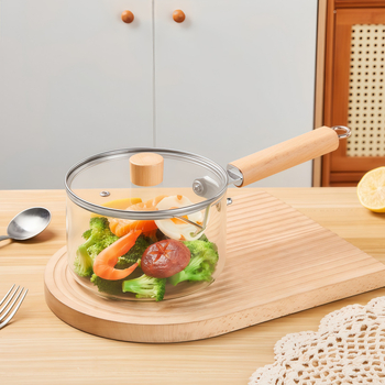 Oală de supă cu mâner din lemn, vas transparent, rezistent la căldură, cu pereți groși, pentru tăiței instant și salate, potrivită pentru plita ceramică electrică, uz în bucătărie, Tremella supă
