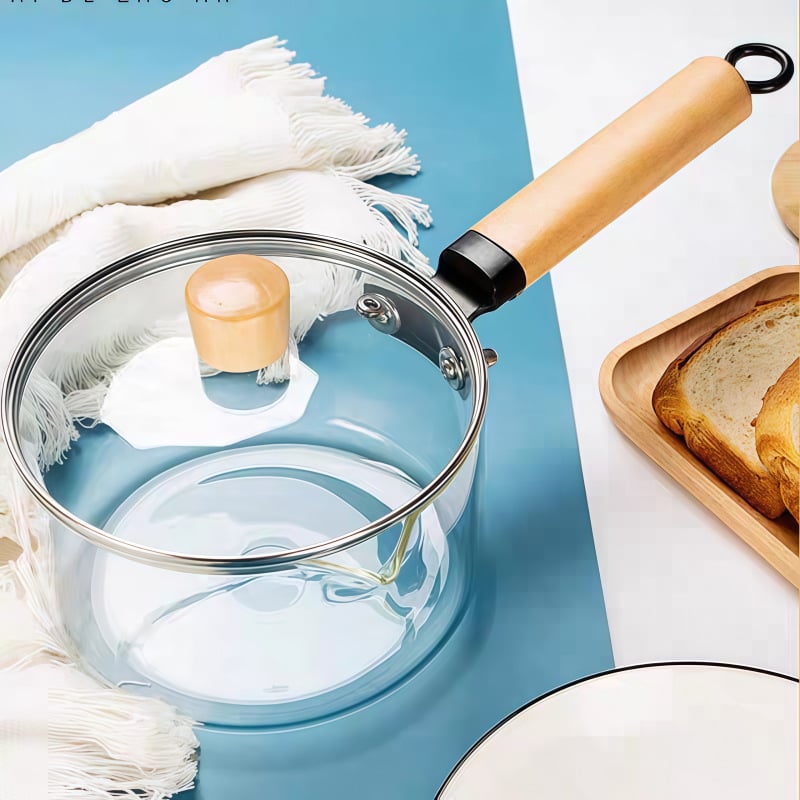 Oală de supă cu mâner din lemn, vas transparent, rezistent la căldură, cu pereți groși, pentru tăiței instant și salate, potrivită pentru plita ceramică electrică, uz în bucătărie, Tremella supă