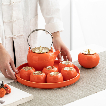 Set de ceai ceramic Weiran cu ceainic, recipient pentru ceai și tavă de ceai ceramică — cutie cadou, motiv fructe, cadou de înaltă calitate pentru 6 persoane