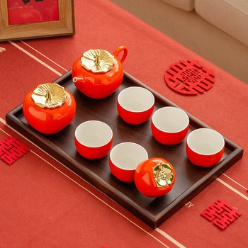 Set de ceai ceramic Weiran cu ceainic, recipient pentru ceai și tavă de ceai ceramică — cutie cadou, motiv fructe, cadou de înaltă calitate pentru 6 persoane