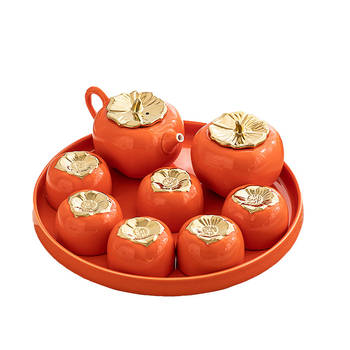 Set de ceai ceramic Weiran cu ceainic, recipient pentru ceai și tavă de ceai ceramică — cutie cadou, motiv fructe, cadou de înaltă calitate pentru 6 persoane
