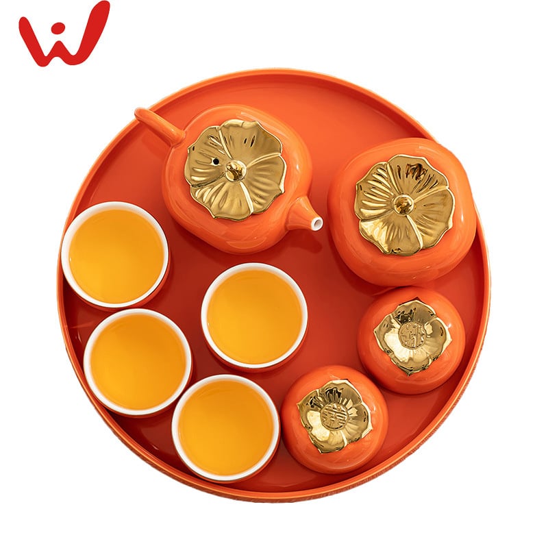 Set de ceai ceramic Weiran cu ceainic, recipient pentru ceai și tavă de ceai ceramică — cutie cadou, motiv fructe, cadou de înaltă calitate pentru 6 persoane