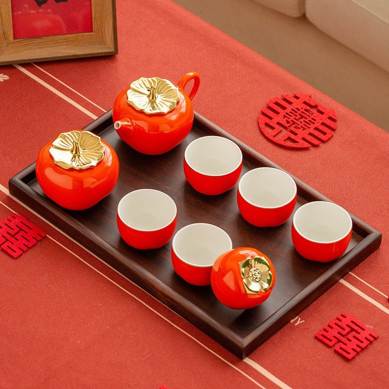 Set de ceai ceramic Weiran cu ceainic, recipient pentru ceai și tavă de ceai ceramică — cutie cadou, motiv fructe, cadou de înaltă calitate pentru 6 persoane