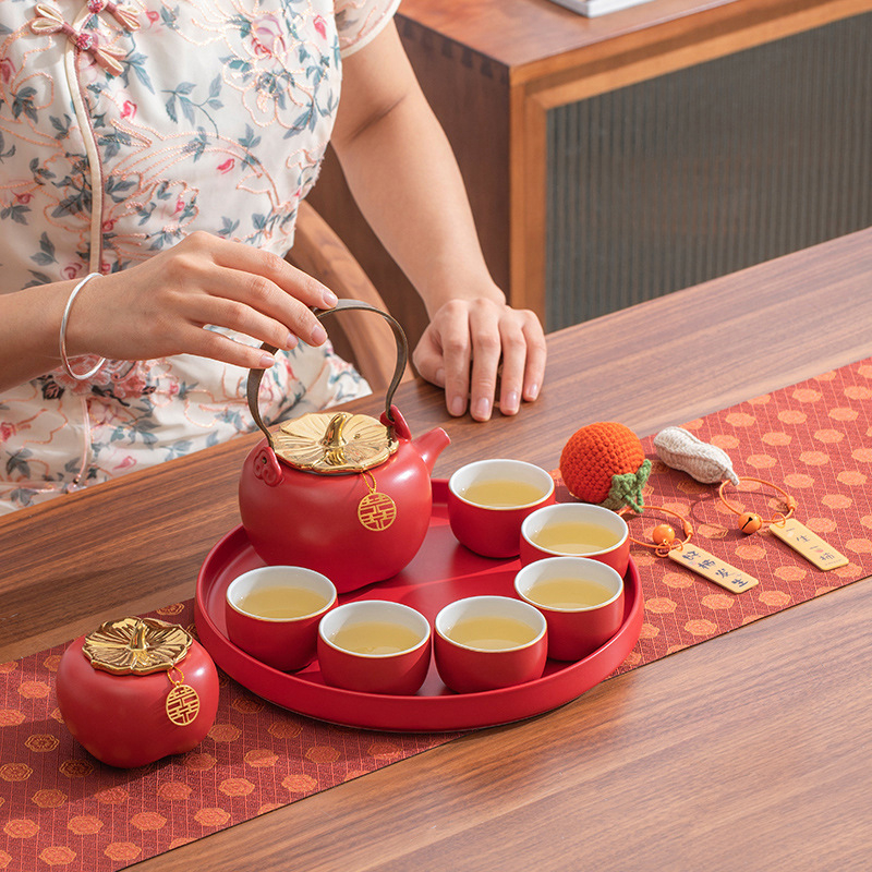 Set de ceai ceramic Weiran cu ceainic, recipient pentru ceai și tavă de ceai ceramică — cutie cadou, motiv fructe, cadou de înaltă calitate pentru 6 persoane