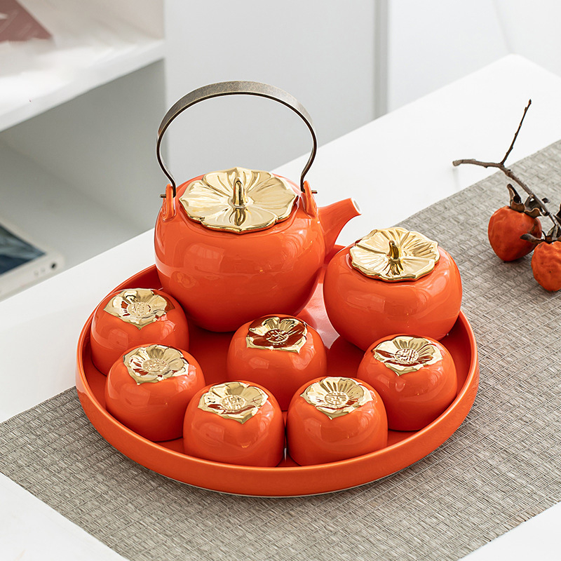 Set de ceai ceramic Weiran cu ceainic, recipient pentru ceai și tavă de ceai ceramică — cutie cadou, motiv fructe, cadou de înaltă calitate pentru 6 persoane