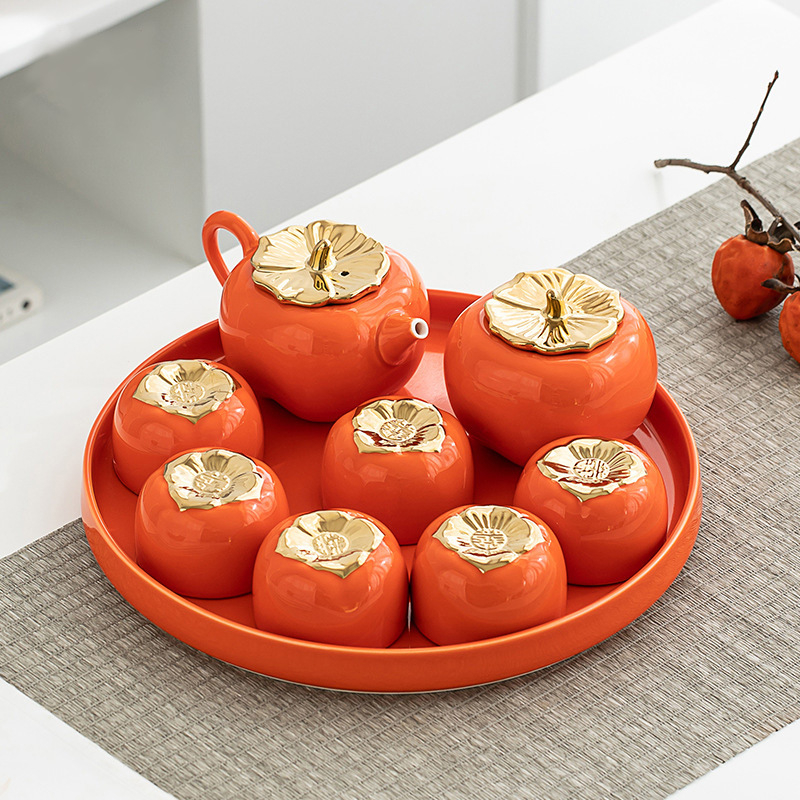 Set de ceai ceramic Weiran cu ceainic, recipient pentru ceai și tavă de ceai ceramică — cutie cadou, motiv fructe, cadou de înaltă calitate pentru 6 persoane