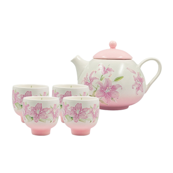 Shang En set de ceai ceramic pentru uz casnic, cutie cadou, design reliefat cu crini, culoare sub glazură, pachet cu șase seturi, stil retro elegant