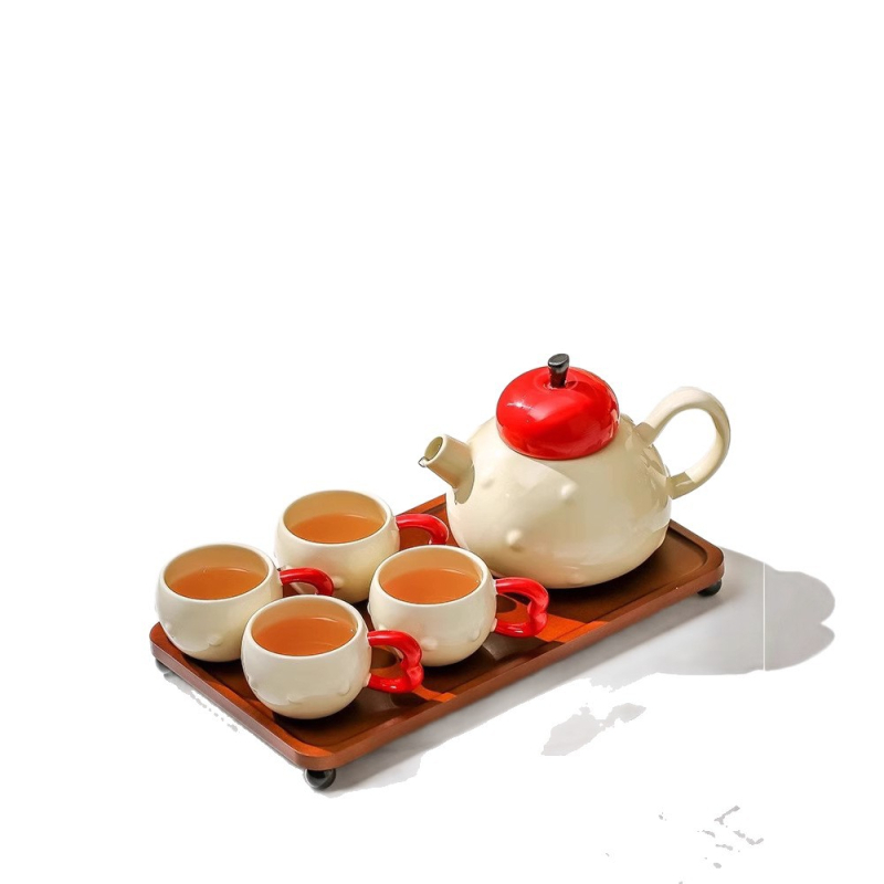 Set de ceai din ceramică cu ceainic și cești, premium pentru uz casnic, 4 persoane, finisaj sub glazură, include accesorii de ceai și tavă, ambalaj cadou pentru casă nouă sau nuntă