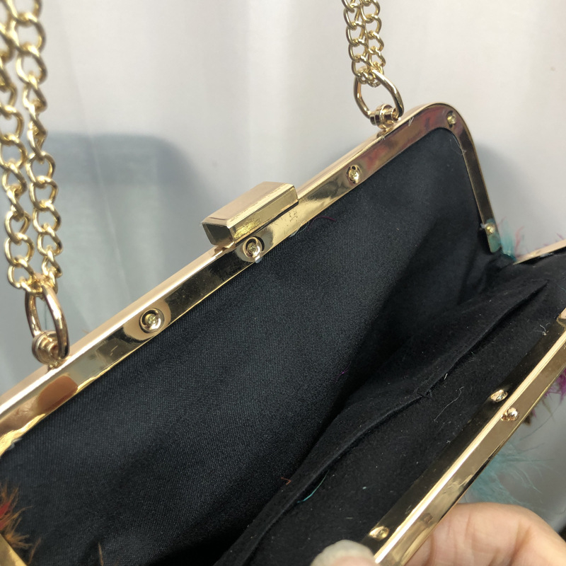 Ženska torba od perja strusa, kvadratna okvirna torba s lančanim remenom, mini torba za telefon