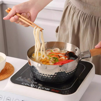 Oală mică de lapte, stil japonez, din oțel inoxidabil 304, pentru supe, paste și mâncare pentru bebeluși, compatibilă cu plita cu inducție