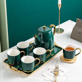 Set ceramic de lux pentru ceai cu tavă – ceainic, căni de ceai și cană de apă