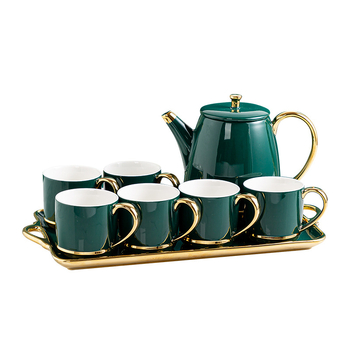 Set ceramic de lux pentru ceai cu tavă – ceainic, căni de ceai și cană de apă