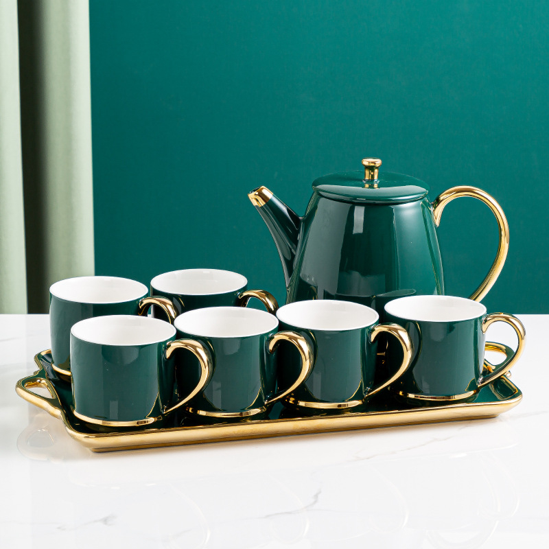 Set ceramic de lux pentru ceai cu tavă – ceainic, căni de ceai și cană de apă