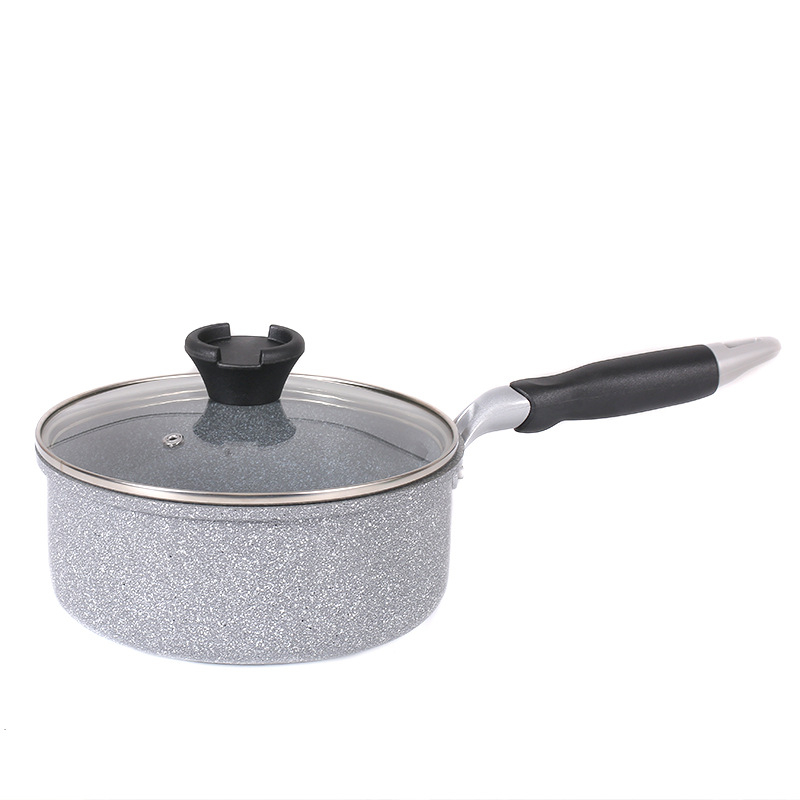 Oală de lapte cu piatră Maifan, cutie color, oală de supă cu mâner unic, neaderentă din aliaj de aluminiu, dublu fund, îngroșată, oală pentru tăiței și supă, diametru 18/20 cm