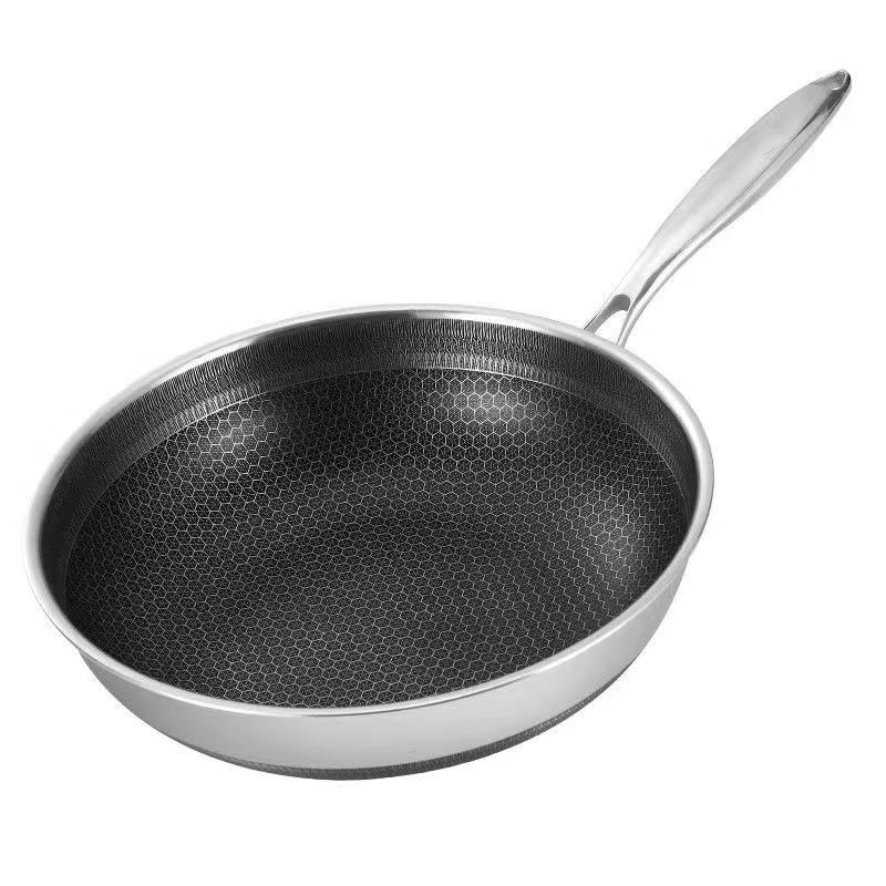 Tigaie din oțel inoxidabil 304, cu bază dublă și model fagure de miere, fără strat, antiaderent, pentru uz casnic, 32 cm, compatibil cu plită pe gaz și inducție