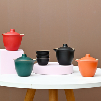 Set de ceai de călătorie din ceramică, cu o oală și trei cești, pentru ceai Kung Fu în aer liber