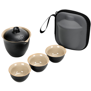 Set de ceai de călătorie din ceramică, cu o oală și trei cești, pentru ceai Kung Fu în aer liber