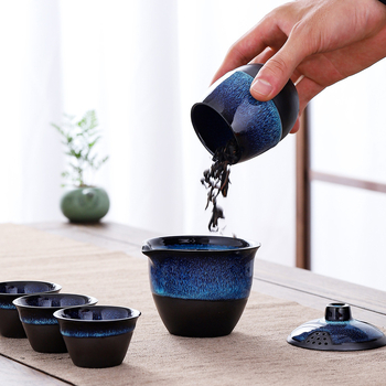 Set de ceai pentru călătorii, ceramic, ceainic portabil și 3 cești