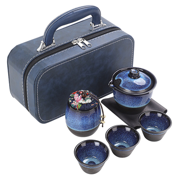 Set de ceai pentru călătorii, ceramic, ceainic portabil și 3 cești