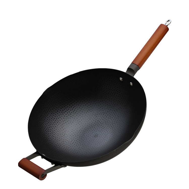 Wok din oțel inoxidabil forjat, 32 cm, potrivit pentru plită cu gaz și plită cu inducție, antiaderent, capacitate mare, rezistent la ruginire