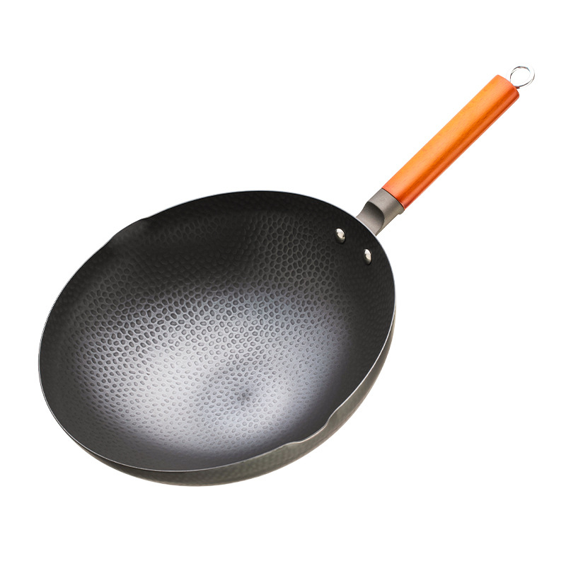 Wok din oțel inoxidabil forjat, 32 cm, potrivit pentru plită cu gaz și plită cu inducție, antiaderent, capacitate mare, rezistent la ruginire