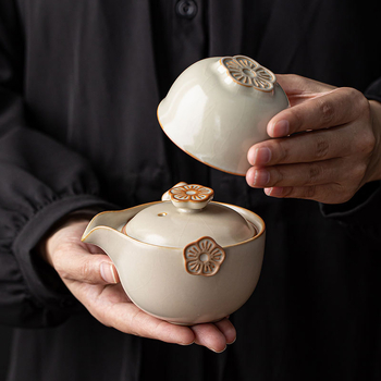 Set Gongfu de ceai pentru călătorii – 1 ceainic și 3 cești, set ceramic portabil, cadouri pentru firme