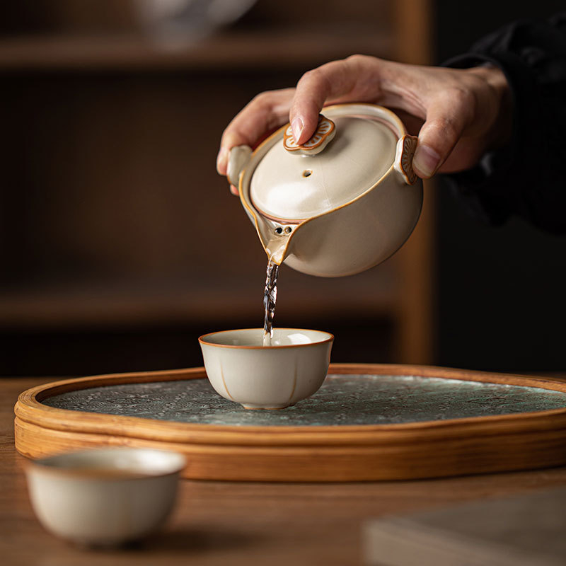 Set Gongfu de ceai pentru călătorii – 1 ceainic și 3 cești, set ceramic portabil, cadouri pentru firme