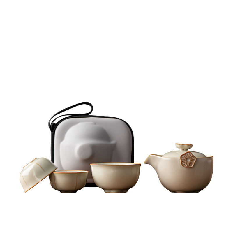 Set Gongfu de ceai pentru călătorii – 1 ceainic și 3 cești, set ceramic portabil, cadouri pentru firme