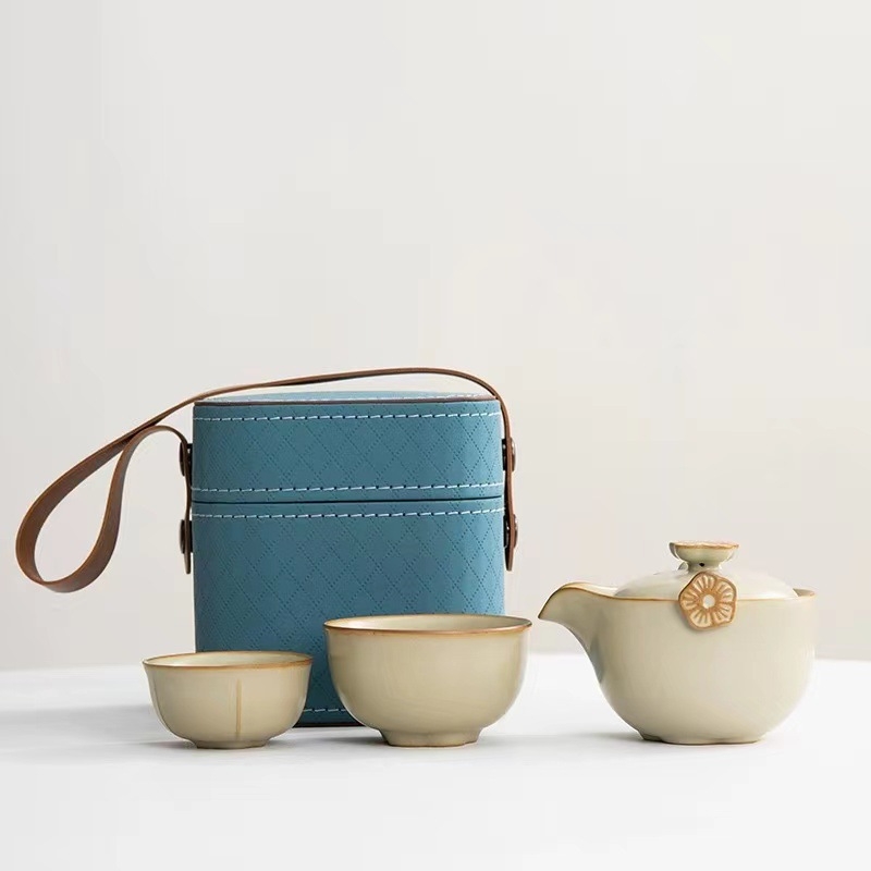 Set Gongfu de ceai pentru călătorii – 1 ceainic și 3 cești, set ceramic portabil, cadouri pentru firme
