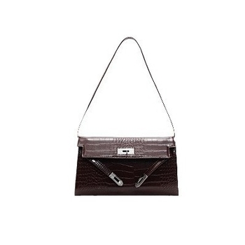 Ženska Kelly torba s uzorkom krokodila, s ramenskim i crossbody stilom, baguette silueta, zima 2024