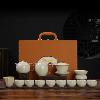 Set ceai Gongfu din porțelan bej, set complet pentru casă și birou, ceainic și cești pentru 7–9 persoane
